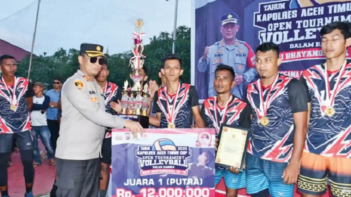 Regu PORA Aceh Timur Juara Piala Turnamen Bola Voli Kapolres Aceh Timur Cup