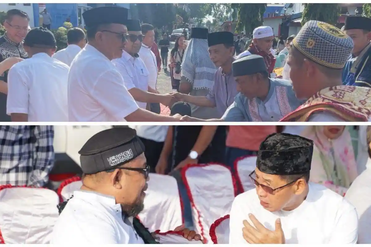 Potret Walikota Bitung Maurits Mantiri dan Wawali Hengky Honandar saat Hadiri Salat Id