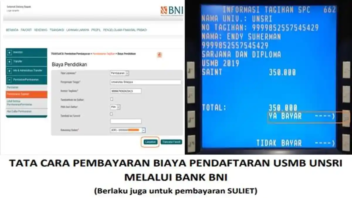 Tata Cara Bayar Biaya Pendaftaran USMB UNSRI 2023 Lewat ATM atau M Banking BNI