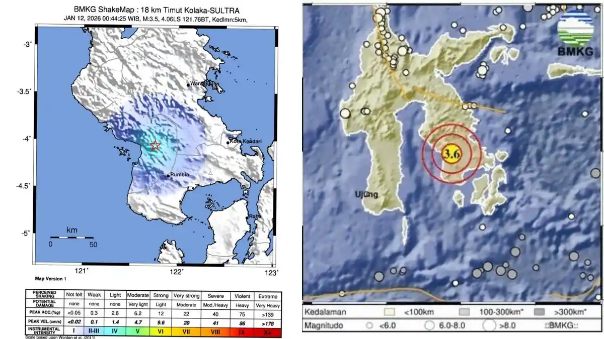 Kolaka dan Kolaka Timur Diguncang Gempa 3,6 Magnitudo Dini Hari, BMKG Pastikan Tak Ada Kerusakan