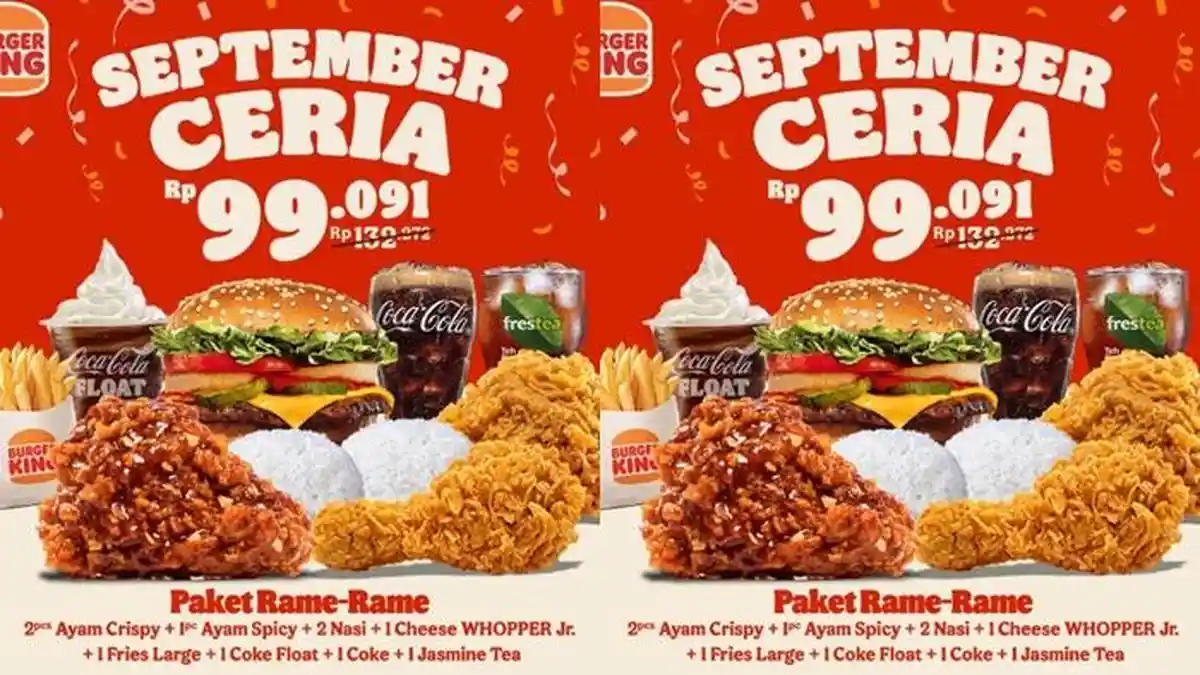Promo Burger King Hari ini, September Ceria Makan Kenyang Berdua hanya Rp 99.091