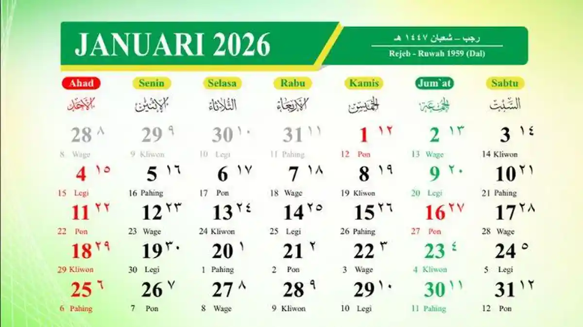 Kalender Januari 2026: Ada Jadwal Long Weekend dan Libur Nasional, Cek Sekarang Juga