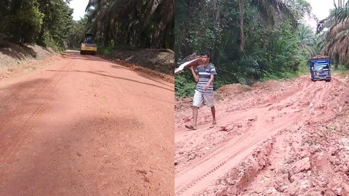 2 Hari Pasca Diperbaiki, Jalan Poros Kecamatan Nibung Dengan Rawas Ilir Muratara Sudah Jadi Lumpur
