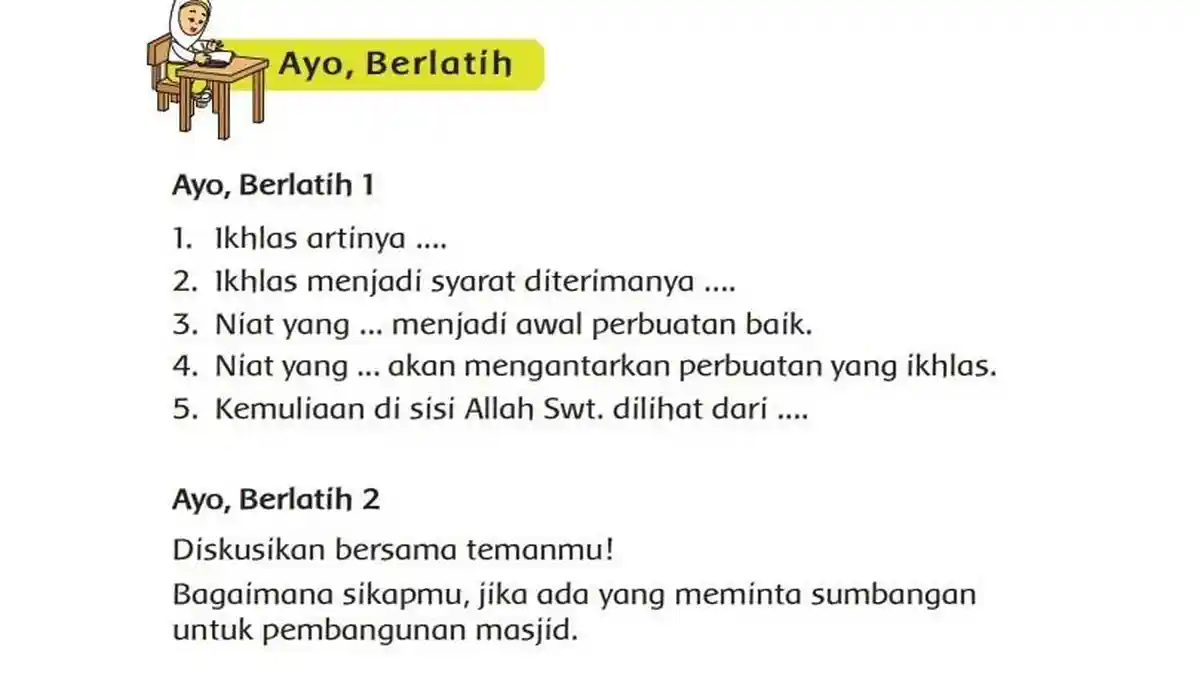 Kunci Jawaban PAI Kelas 3 SD K13 Halaman 94, Ayo Berlatih: Rasa Ikhlas