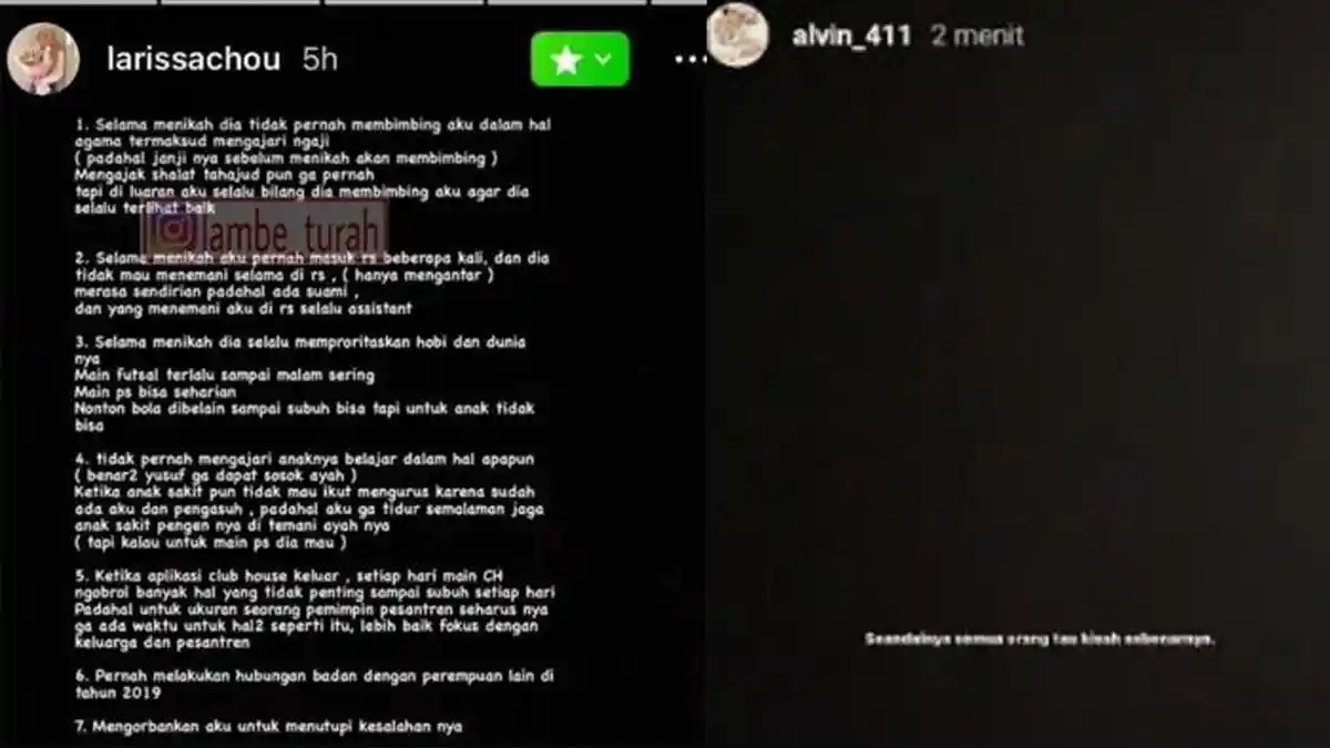 Larissa Chou Bongkar Aib Alvin Faiz: Tak Ajari Anak Belajar, Pernah Berhubungan dengan Wanita Lain