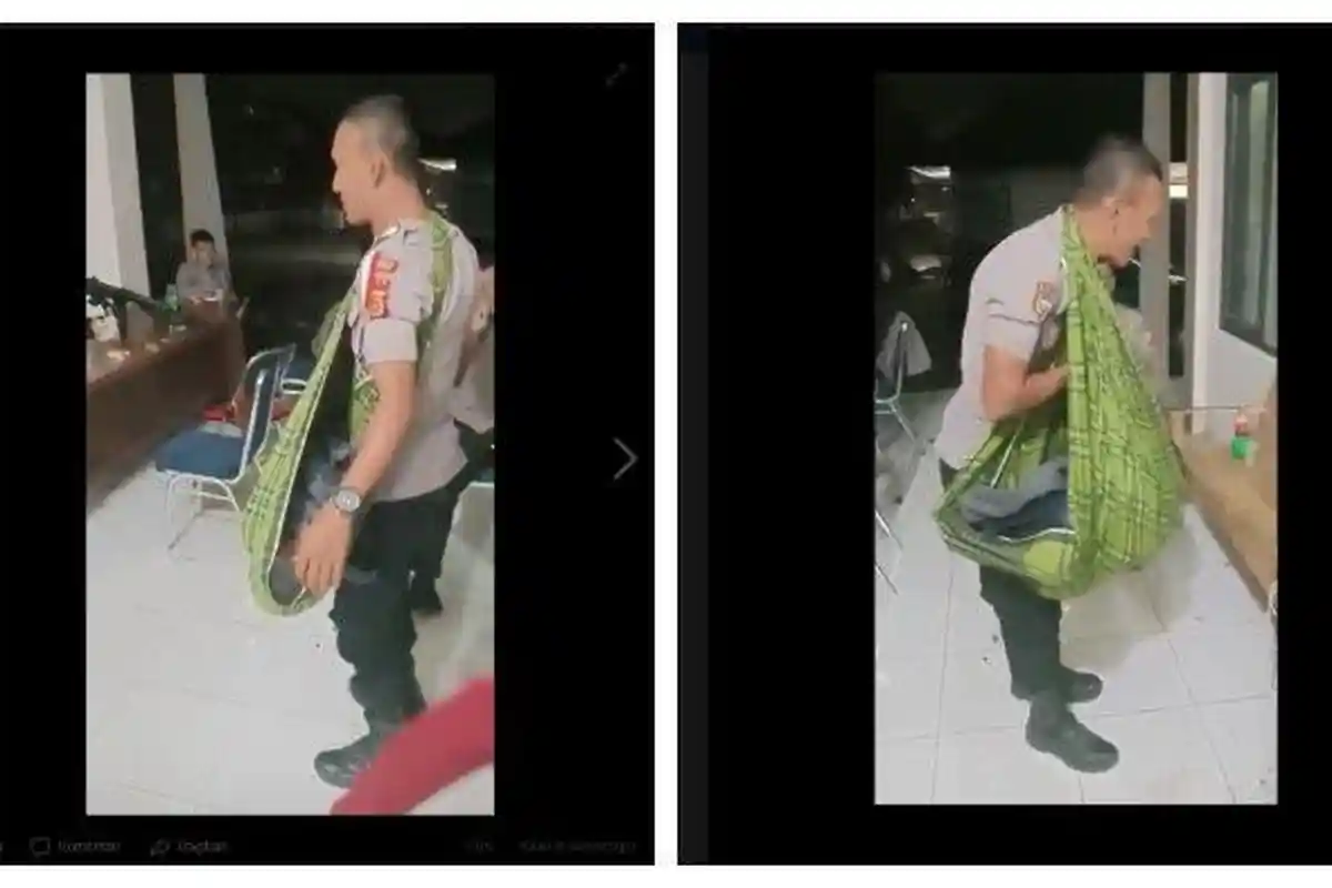 FOTO Viral Polisi Bertugas Sambil Gendong Anaknya: Ini Tugas Negara & Tugas Pribadi Jadi Ayah