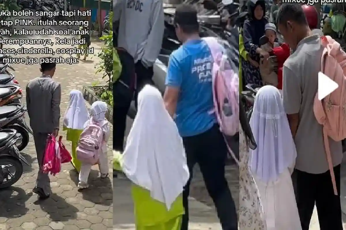 Video Viral Momen Romantis Ayah Jemput Anak Sekolah, Rela Pegang Tas hingga Tempat Air Minum