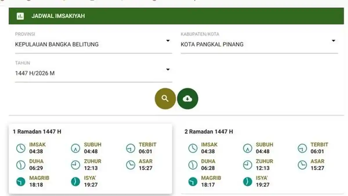 Jadwal Puasa Hari Ini 26 Februari 2026 di Seluruh Wilayah Bangka Belitung, Lengkap Batas Imsak