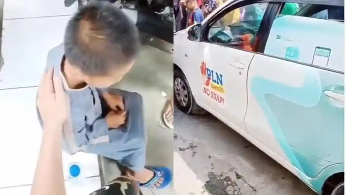 Viral Bocah 5 Tahun diduga Nyetir Mobil PLN Tabrak Motor dan Tiang Listrik, Panik Dikerumuni Warga