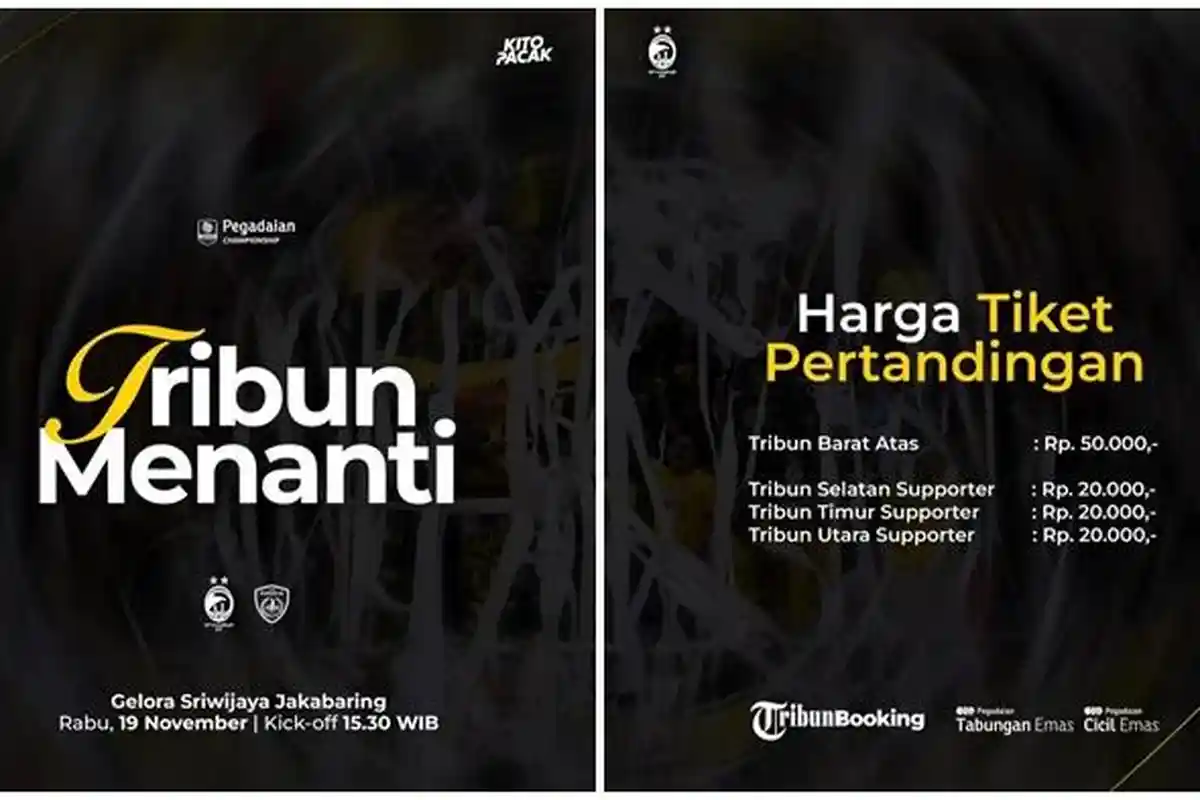 Tiket Penonton Umum Laga Home Sriwijaya FC Hanya di Tribun Barat Atas