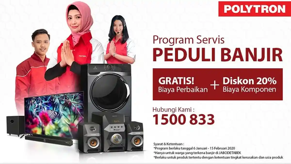 Polytron Siap Bantu Korban Banjir, Gratis Biaya Perbaikan dan Beri Diskon untuk Komponen