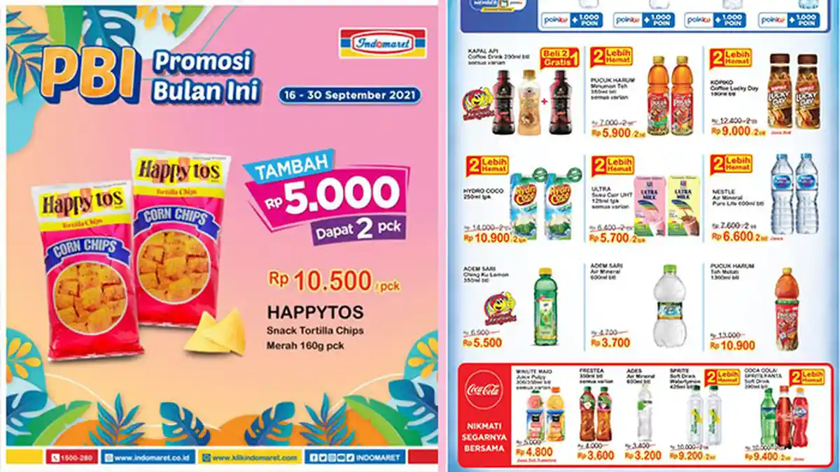 PROMO Indomaret Hari Ini 17 September 2021: HappyTos Snack + Rp5.000 Dapat 2, Minute Maid Rp4.800