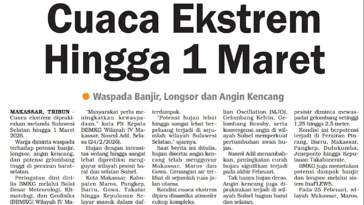 Cuaca Ekstrem hingga 1 Maret: Waspada Banjir, Longsor dan Angin Kencang