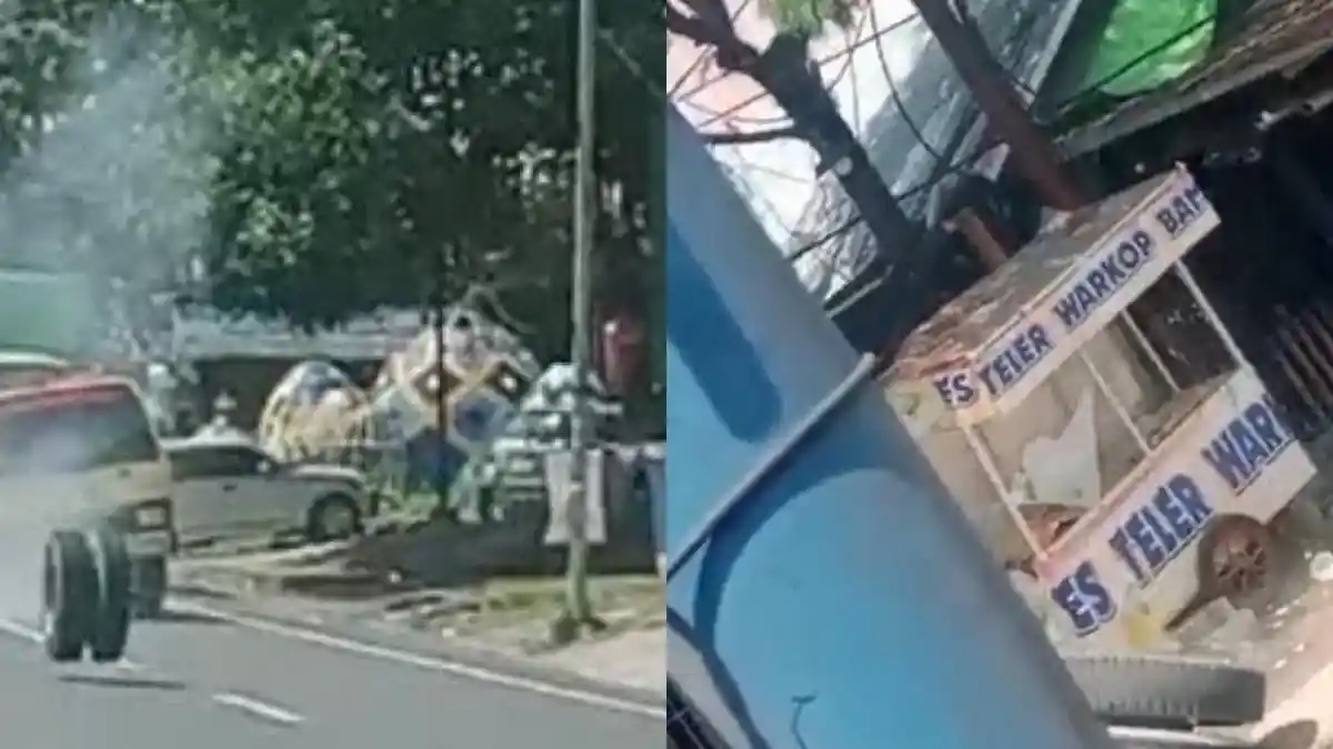 Detik-detik 2 Ban Truk Copot Hantam Gerobak Es Putar di Jalan Poros Maros-Makassar