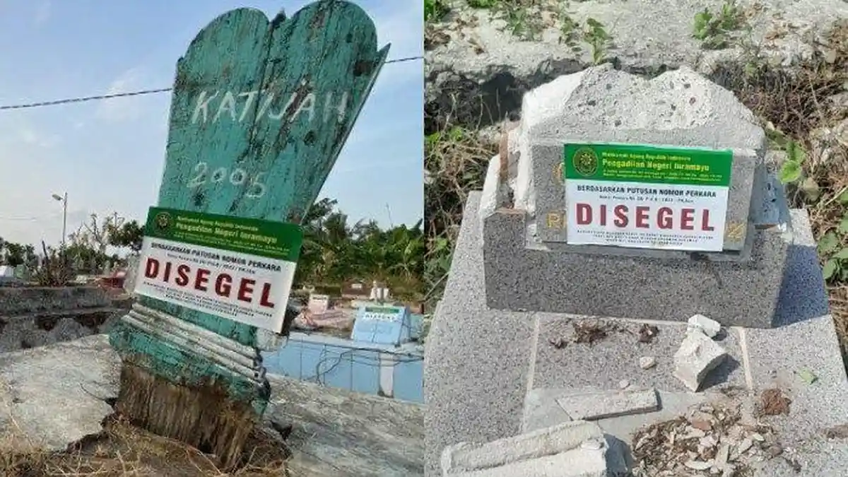 FAKTA Video Viral Puluhan Nisan Disegel Pengadilan Negeri, Keluarga Kaget, PN Indramayu Buka Suara