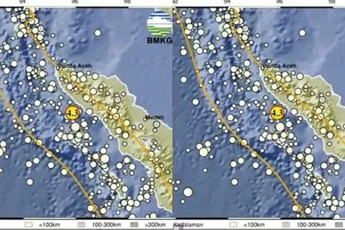 Baru Saja Gempa Magnitudo 4.3, Pusat Gempa 2 Menit Lalu di Meulaboh Aceh Barat, Simak Info BMKG