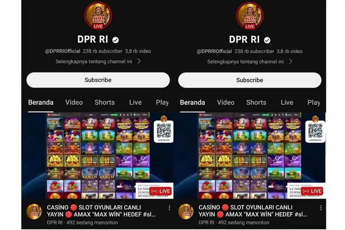 Akun YouTube DPR Diretas dan Tampilkan Live Judi Online, Bareskrim, BSSN hingga Kominfo Turun Tangan