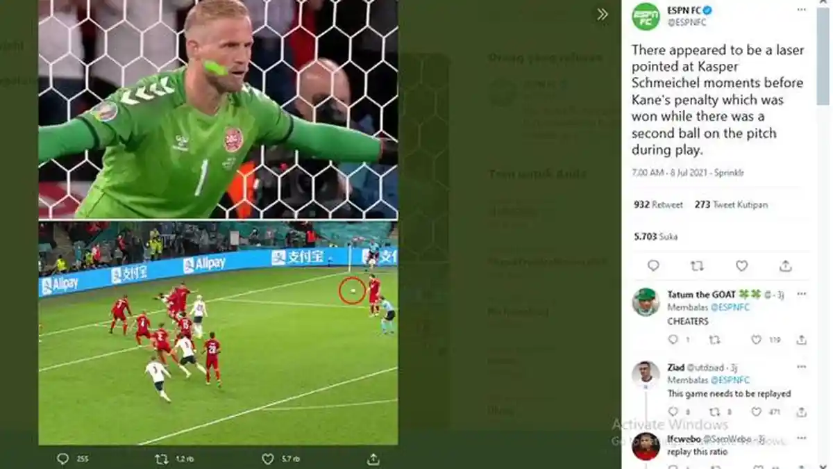 Hal Kontroversial Saat Inggris Menang Atas Denmark, Ada 2 Bola di Lapangan, Sinar Laser, dan Penalti