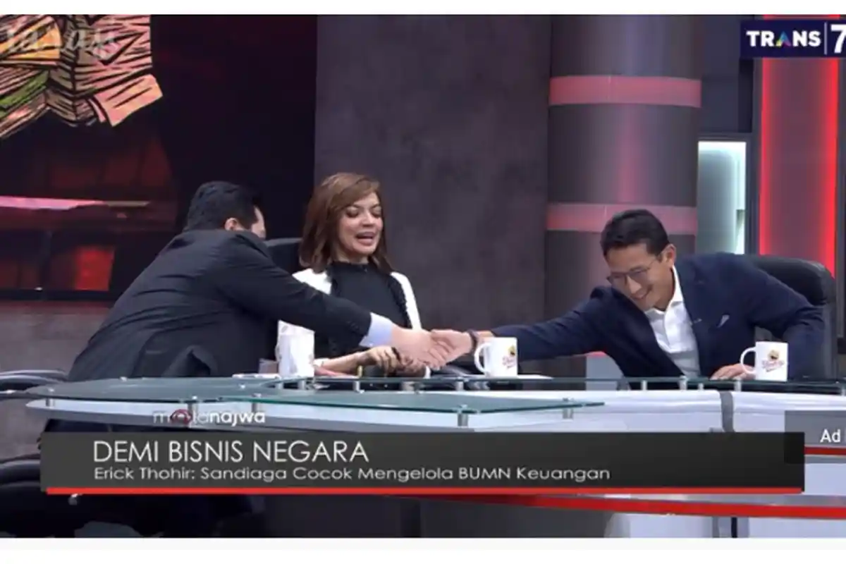 Erick Thohir Jabat Tangan Sandiaga setelah Tawarkan Jabatan di BUMN, Najwa Shihab Tanya Maksudnya