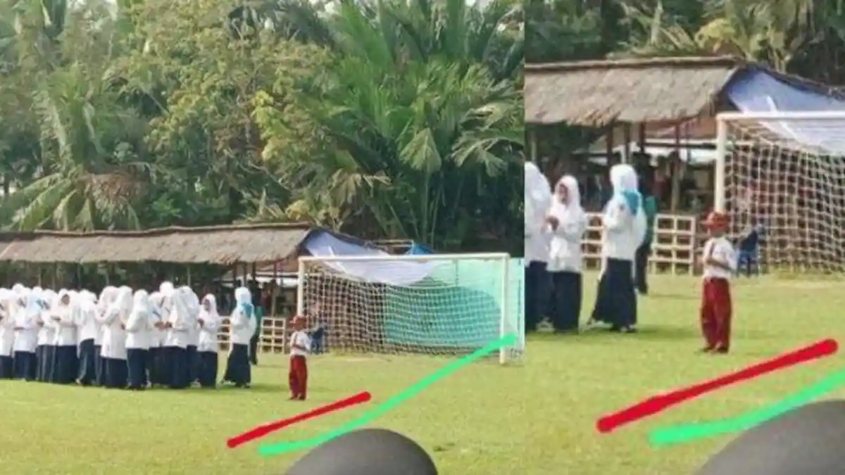Teman-temannya Bubar, Bocah SD Ikut Upacara Sampai Selesai di Lapangan, Kapolsek Apresiasi: Semangat