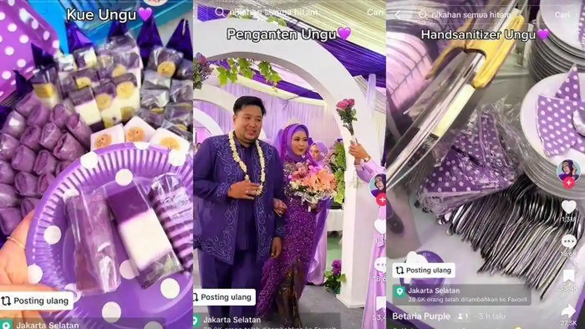 VIRAL Pernikahan Serba Ungu dari Baju, Dekor, Souvenir, hingga Makanan, Niat Pengantin Dipuji