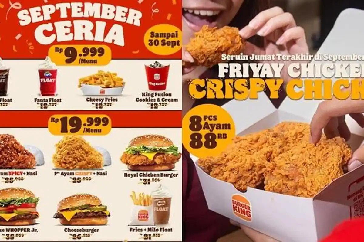 Katalog Promo Burger King Hari ini, Dapatkan 1 Potong Ayam dan 1 Nasi hanya Rp 19.999