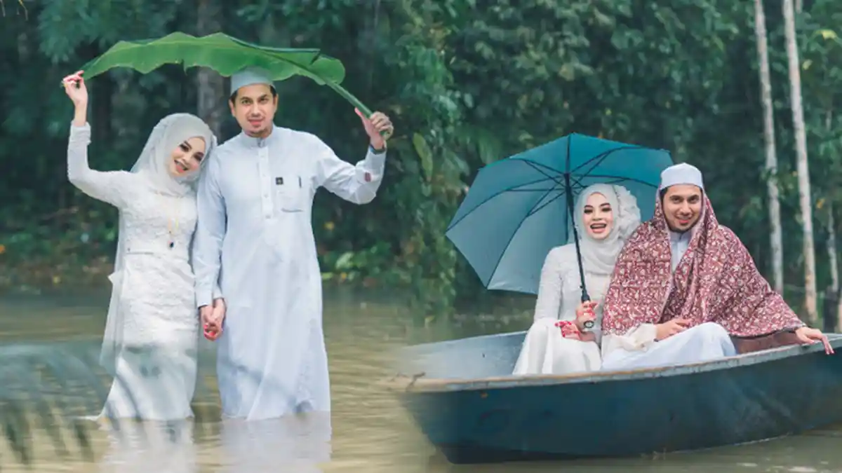 Pengantin Tetap Langsungkan Pernikahan Meski Dikepung Banjir, Naik Perahu untuk Jumpai Tamu Undangan
