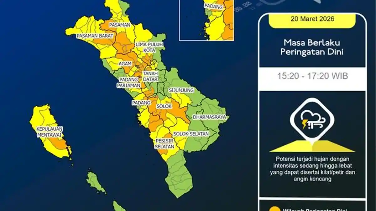 Waspada Cuaca Ekstrem Sumbar Jelang Malam Takbiran, BMKG: Hujan Lebat Guyur Padang hingga Agam
