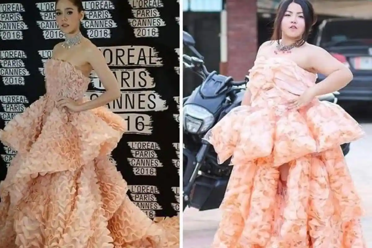 (Foto) Wanita Ini 'Menjiplak' Pakaian-pakaian Mahal Selebritas Bermodal Makanan, Hasilnya Kocak!