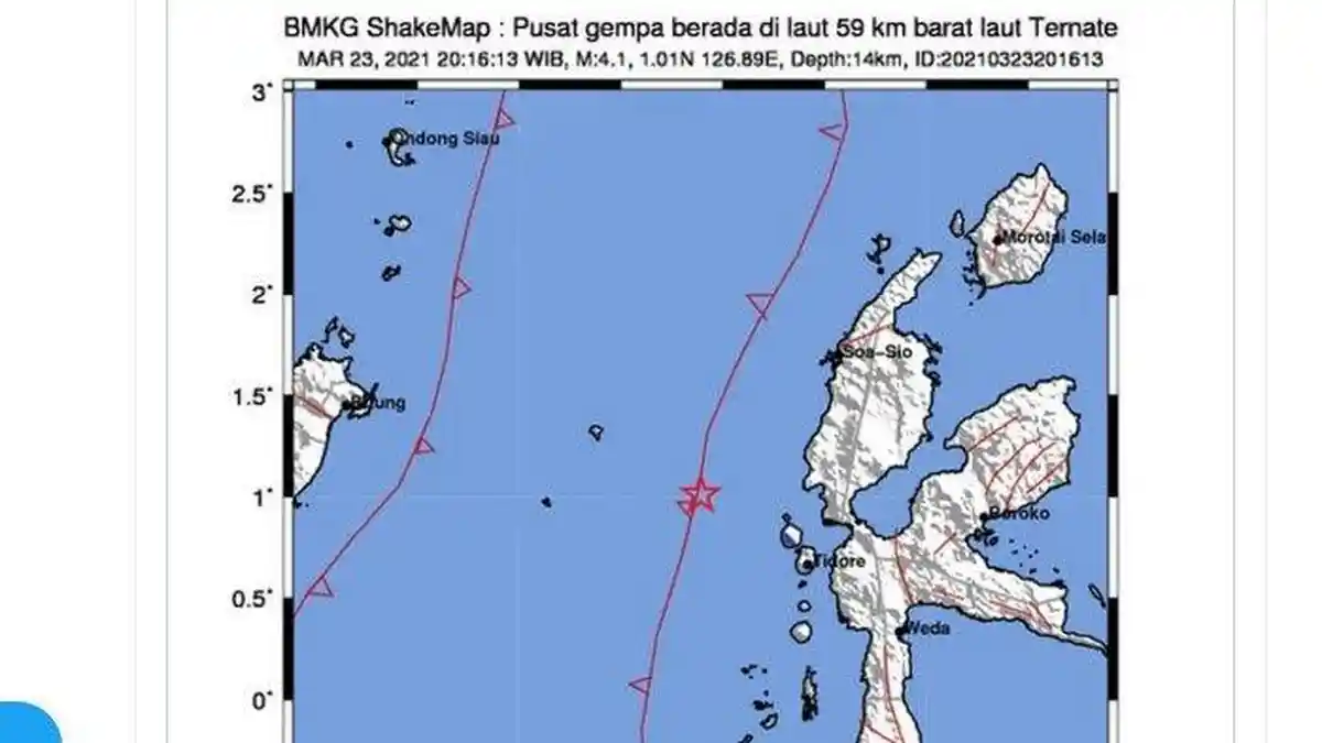 Gempa Bumi Magnitudo 4,2 Skala Richter, Baru Terjadi Selasa (23/3/2021), Ini Pusatnya