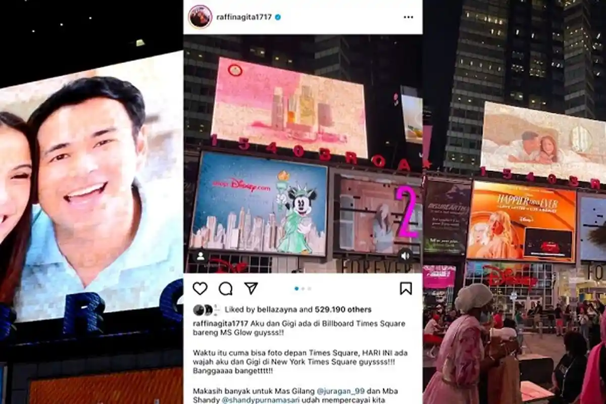 Giliran Wajah Raffi Ahmad dan Nagita Slavina Tampil di Billboard Times Square New York