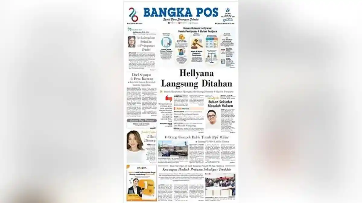 Hellyana Langsung Ditahan, Wakil Gubernur Bangka Belitung Divonis 4 Bulan Penjara