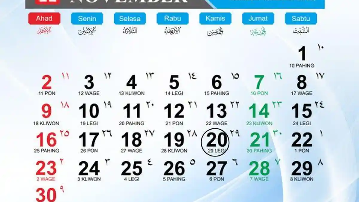 Kalender 2025: Tanggal 20 November Weton Kamis Legi, Hari Ini Tak Baik untuk Buka Usaha