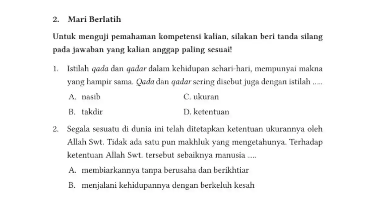 Kunci Jawaban PAI Kelas 9 Halaman 190-193 Kurikulum Merdeka, Bab 7: Mari Berlatih