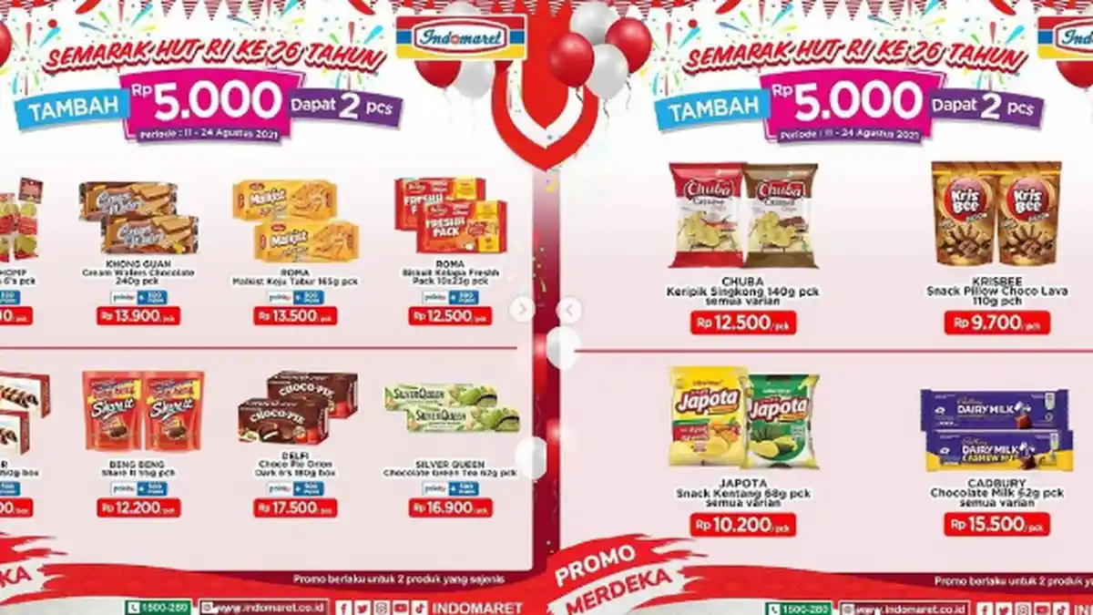 Promo Indomaret Terbaru Sabtu 21 Agustus 2021, Tambah Rp5000 Dapat 2pcs Aneka Snack dan Biskuit