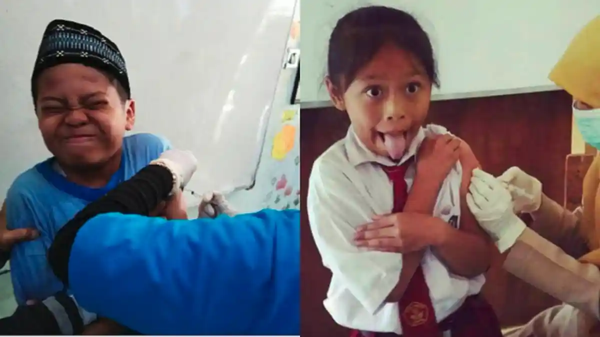 6 Polah Lucu Bocah saat Imunisasi MR, Saking Takutnya Sembunyi di Bawah Meja hingga Panjat Atap