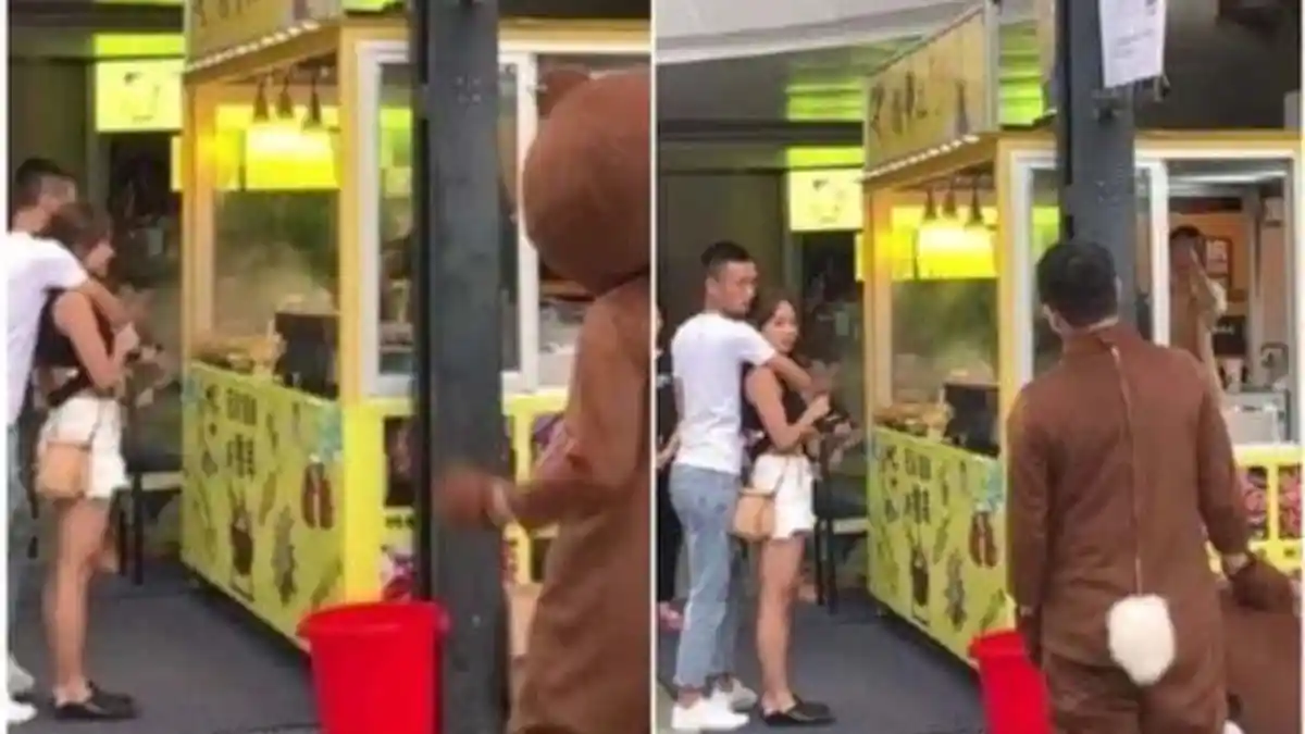 VIRAL Cowok Berkostum Beruang Pergoki Pacar Selingkuh, Selama ini LDR, Beri Kejutan Berujung Kasihan