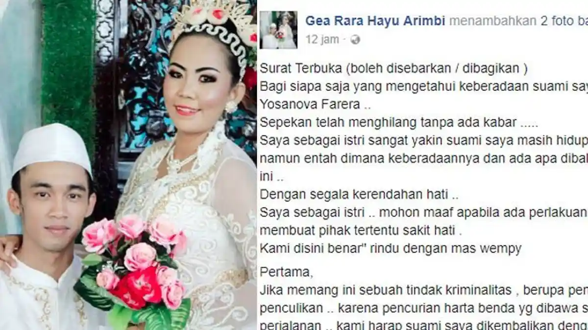 Bikin Nangis, Suami Hilang Tanpa Kabar, Wanita Ini Curhat di Facebook, Ucapannya Mengharukan