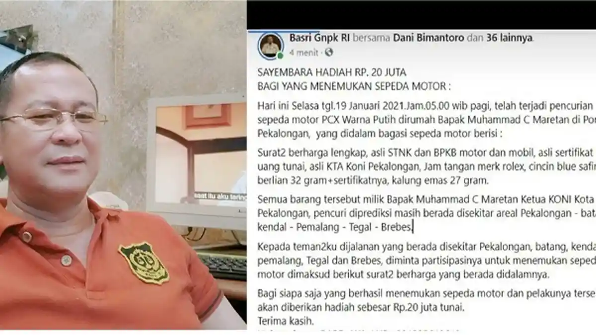 Heboh, Ada Sayembara Berhadiah Uang Rp 20 Juta bagi Penemu Motor PCX Putih yang Hilang di Pekalongan