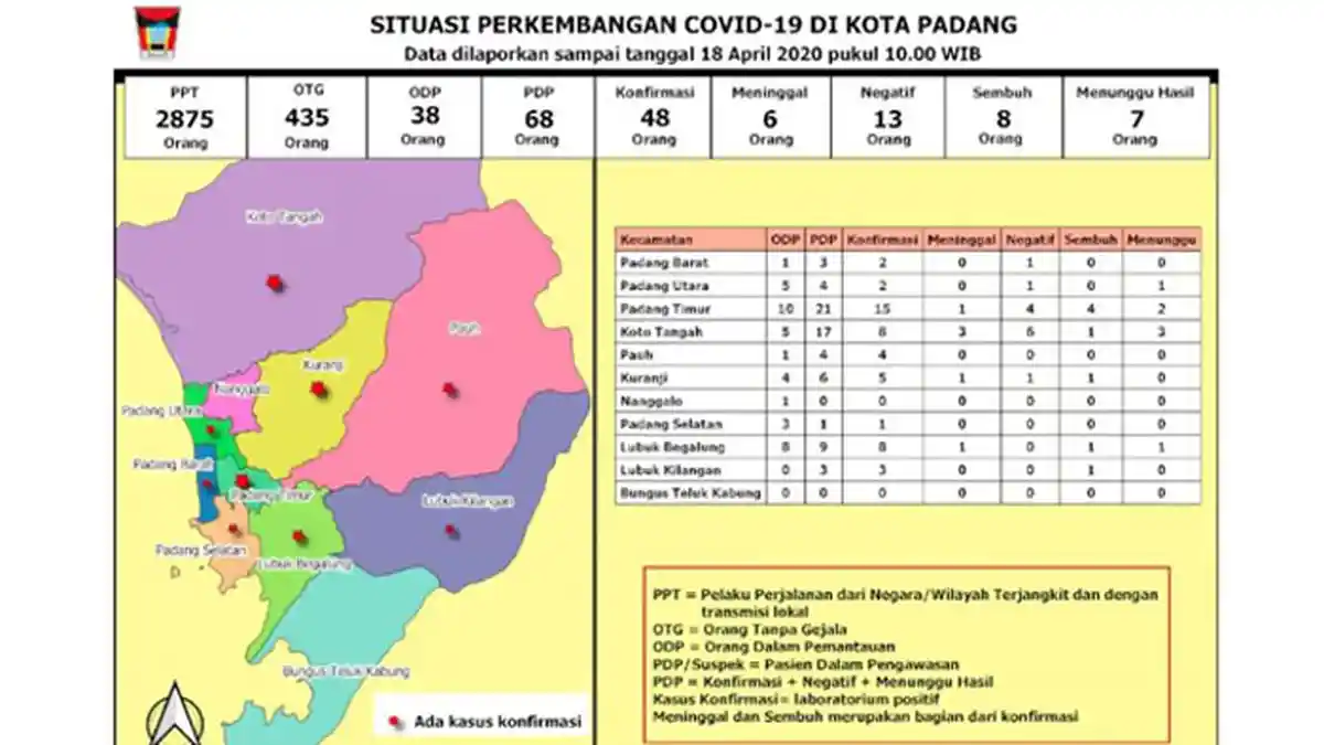 Peta Sebaran Kasus Covid-19 per Kelurahan di Padang, Sudah 48 Kasus Positif Corona
