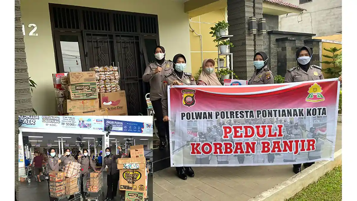 Polwan Polresta Pontianak Bantu Korban Banjir di Kabupaten Sintang