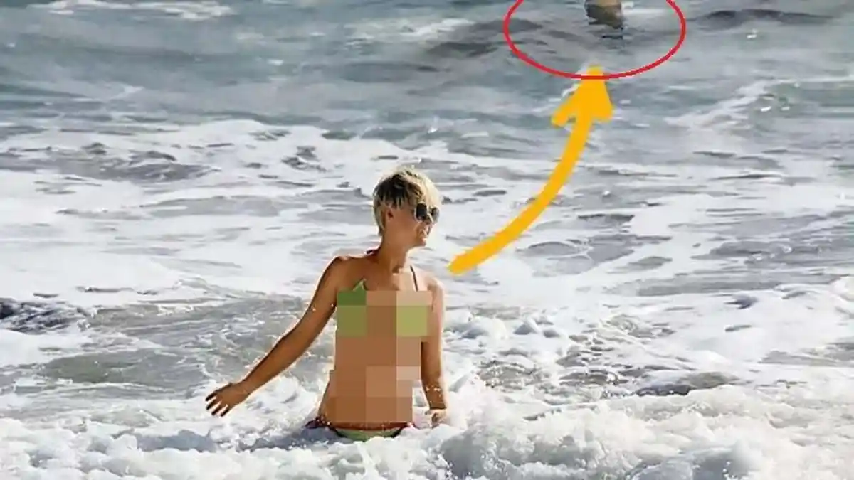 Asyik Berenang di Pantai, Cewek Berbikini ini Kaget Ada Sesuatu Muncul di Belakangnya