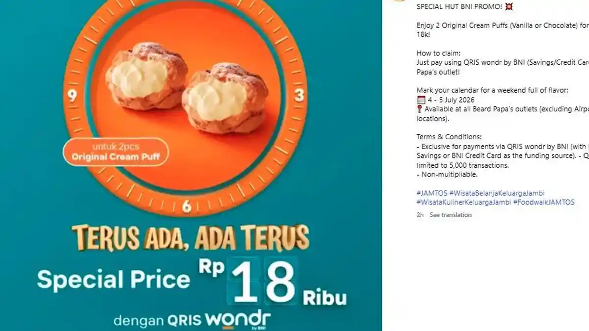 Promo Jamtos 5 Juli 2026: Diskon Beard Papa's, Tumbler Chatime, hingga Super Deals A&W - Tribunjambi.com