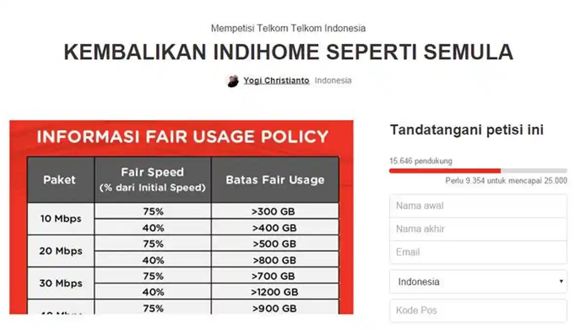Yogi Ajak Pelanggan IndiHome Protes Berjamaah via Petisi Change.org