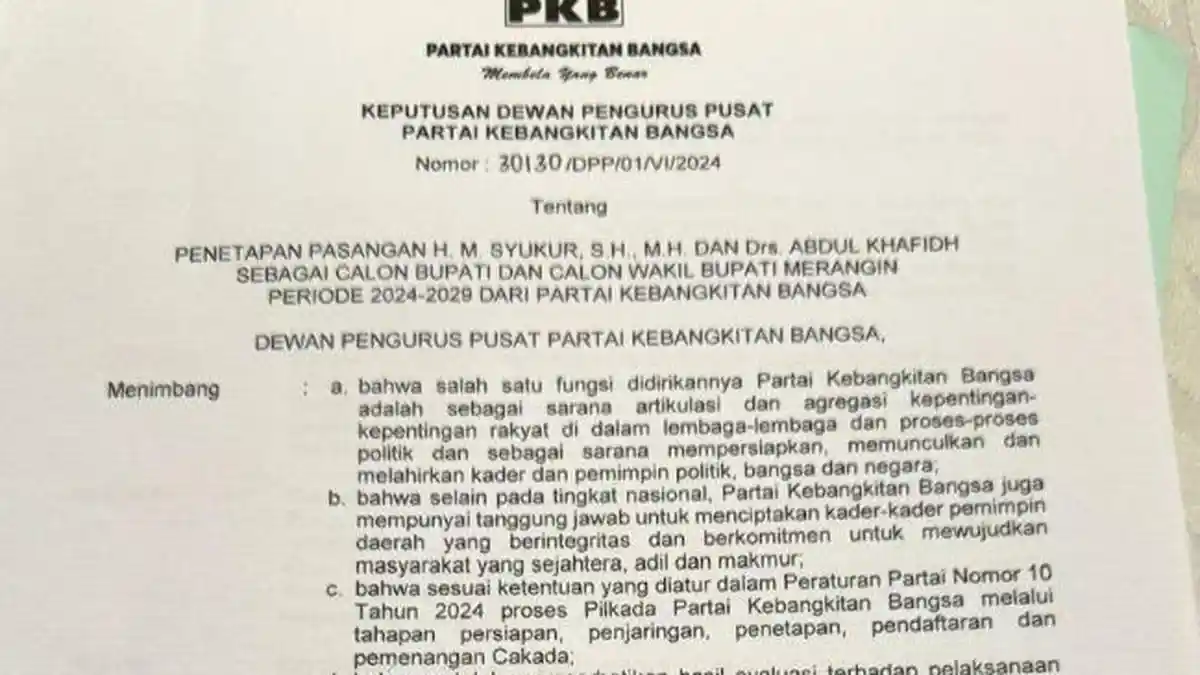 M Syukur-Khafidh Resmi Diusung PKB Di Pilbup Merangin Jambi 2024