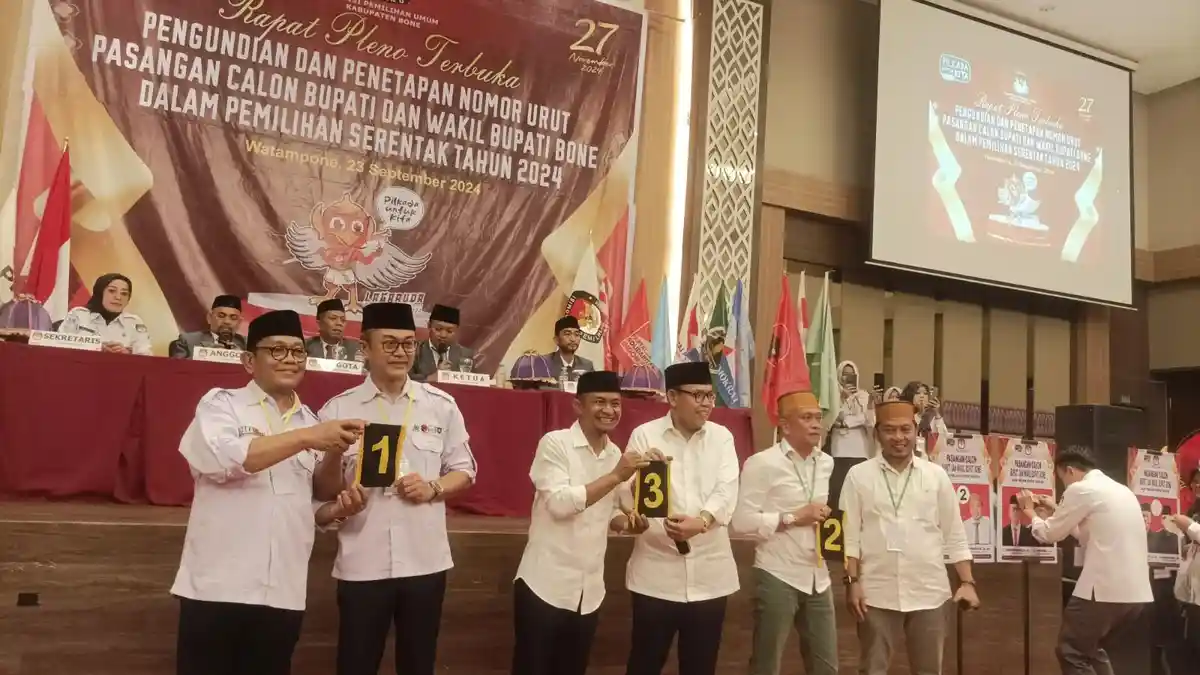 Inilah Nomor Urut Paslon di Pilkada Bone Sulsel: Rio-Amir 1, Islamuddin-Irwandi 2, Asman-Akmal 3 