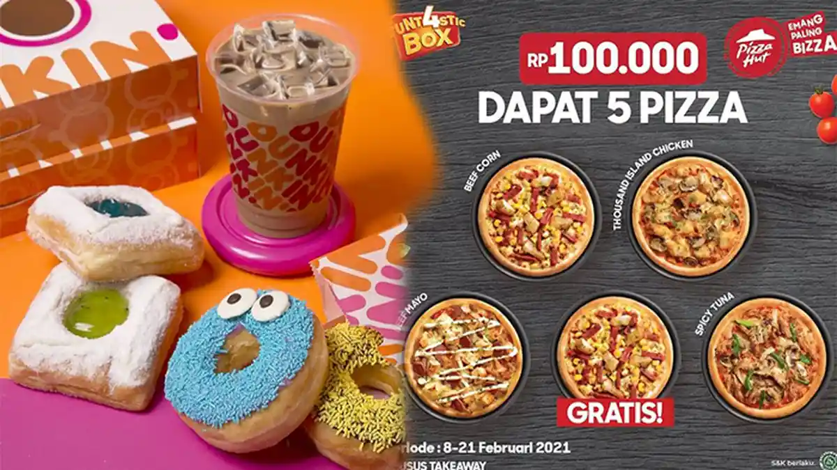 Promo Makanan Hari Ini 13 Februari 2021 di Dunkin Donuts Pizza Hut KFC A&W Burger King