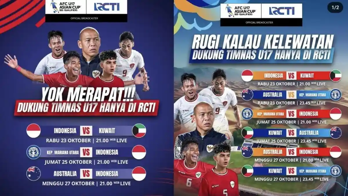 LINK RCTI dan Cara Nonton Live Streaming Timnas U17 Indonesia vs Mariana Utara Pukul 21.30 WIB