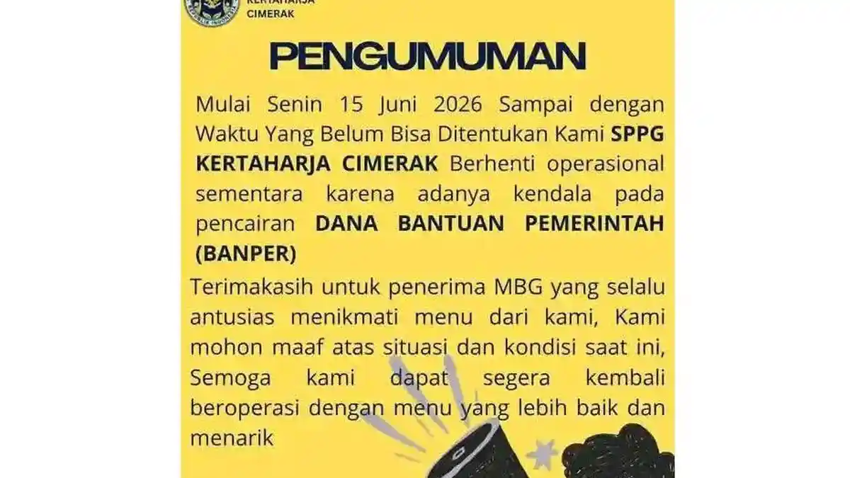 Dana Banper Macet, Dapur MBG SPPG Kertaharja Pangandaran Stop Operasional Mulai Hari Ini