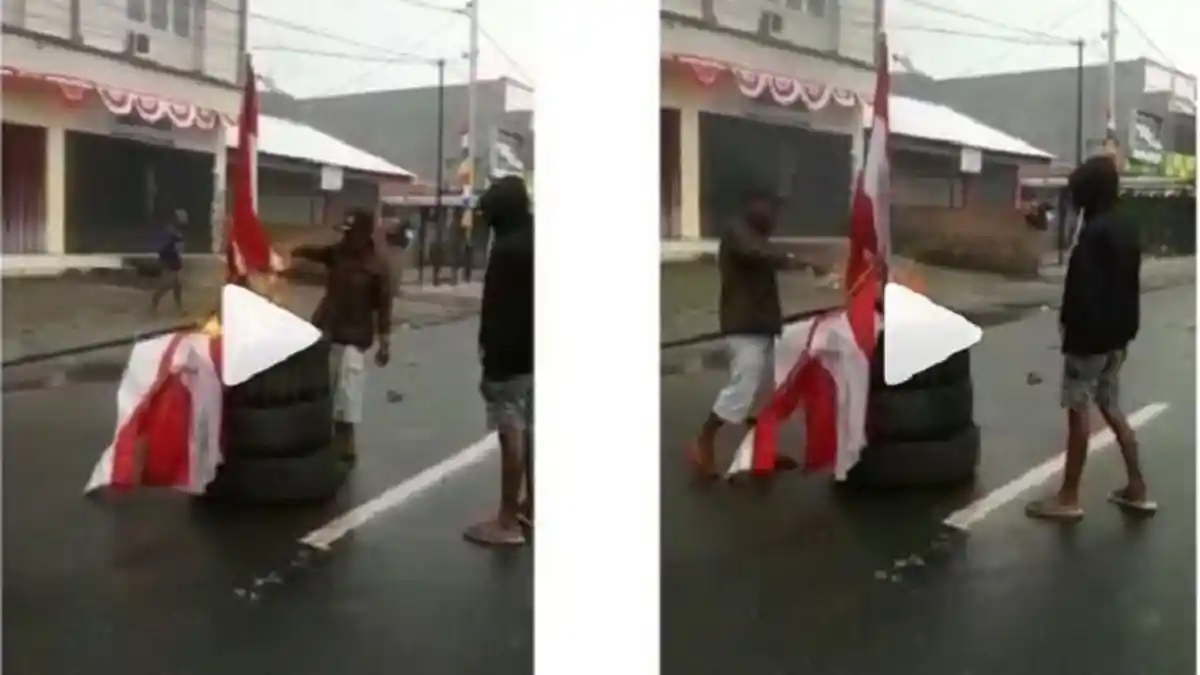 VIRAL! Video Penampakan Dua Orang Bakar Bendera Merah Putih di Tengah Jalan